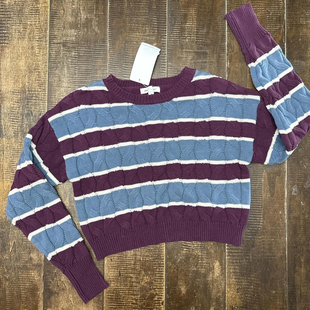 Stitch & Pine Blue and Purple Cropped Striped Sweater
